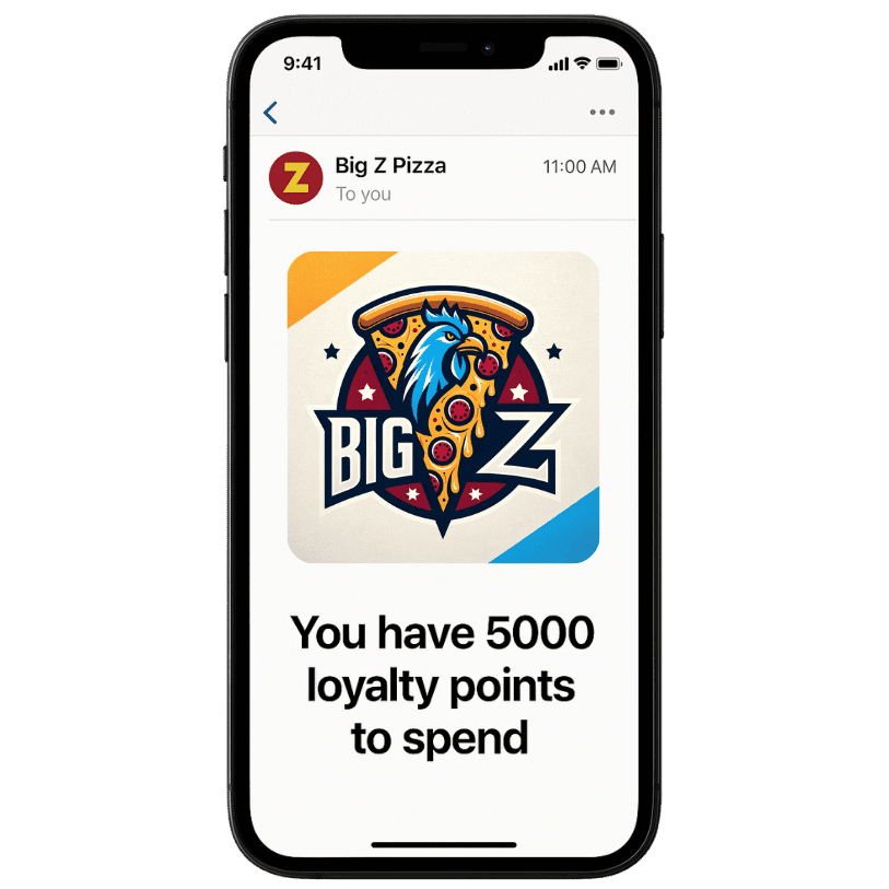 Phone screen showing an email that shows available loyalty points