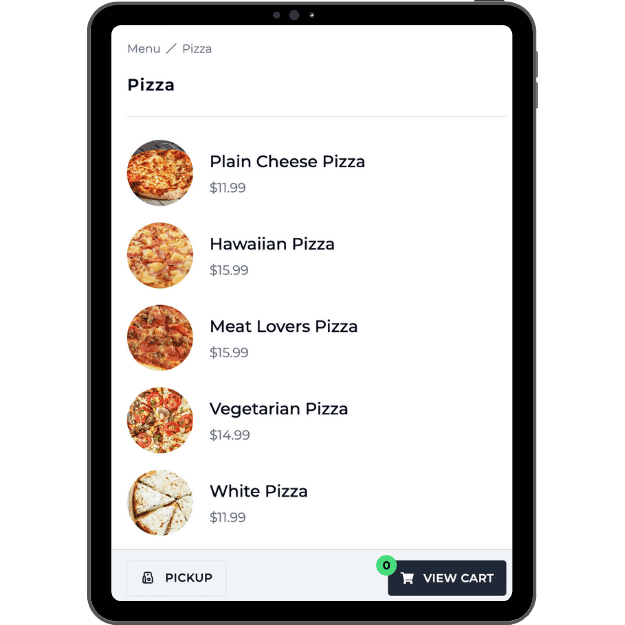 Dinevate ordering interface on tablet