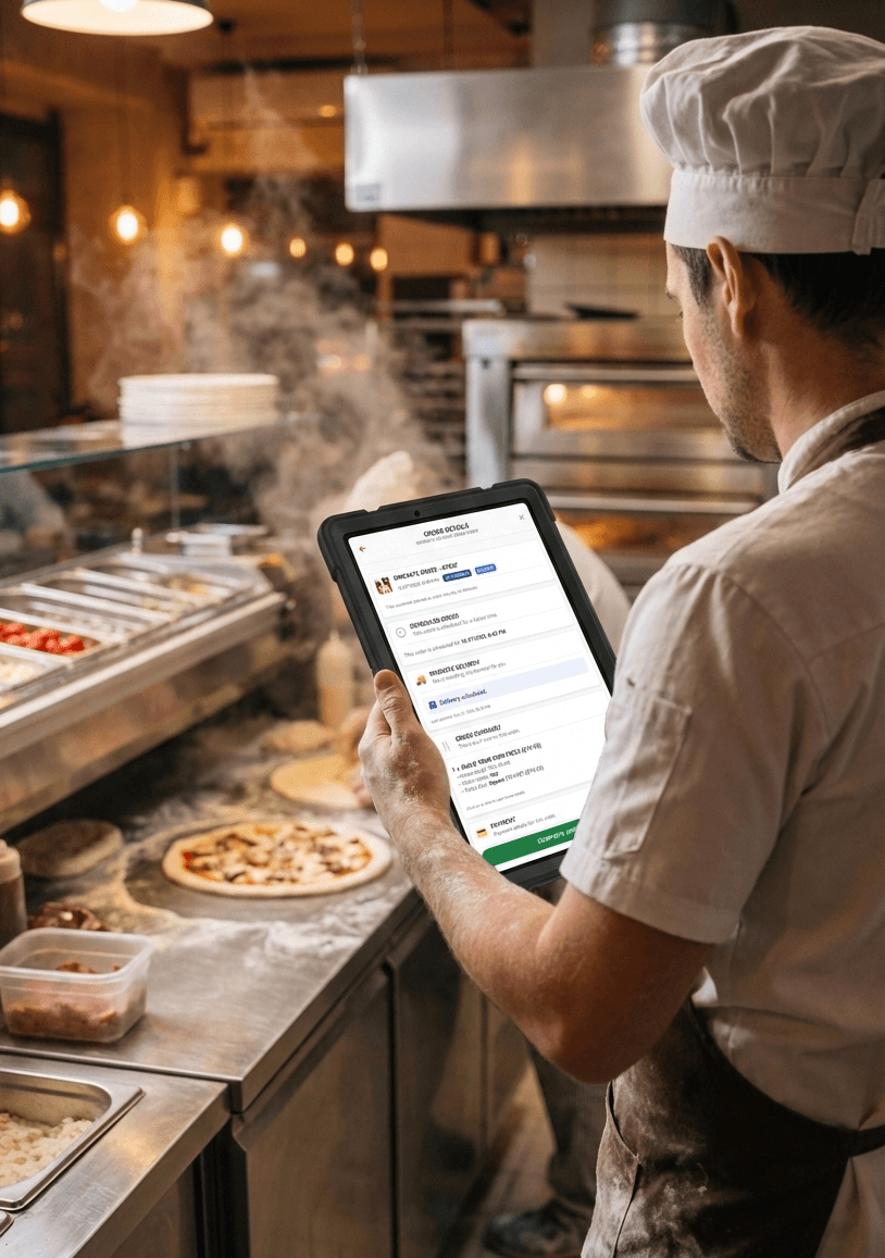 Tablet showing order manager screen